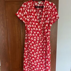 J Crew wrap dress. Like new. Size 2. Knee length. Red with white floral